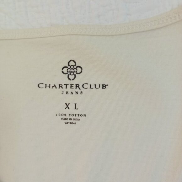 Charter Club T-Shirt XL Womens Floral 100% Cotton Short Sleeve Ivory & Red - Picture 2 of 6